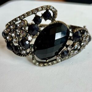 Vintage Black and Purple Rhinestone Hinged  Bracelet